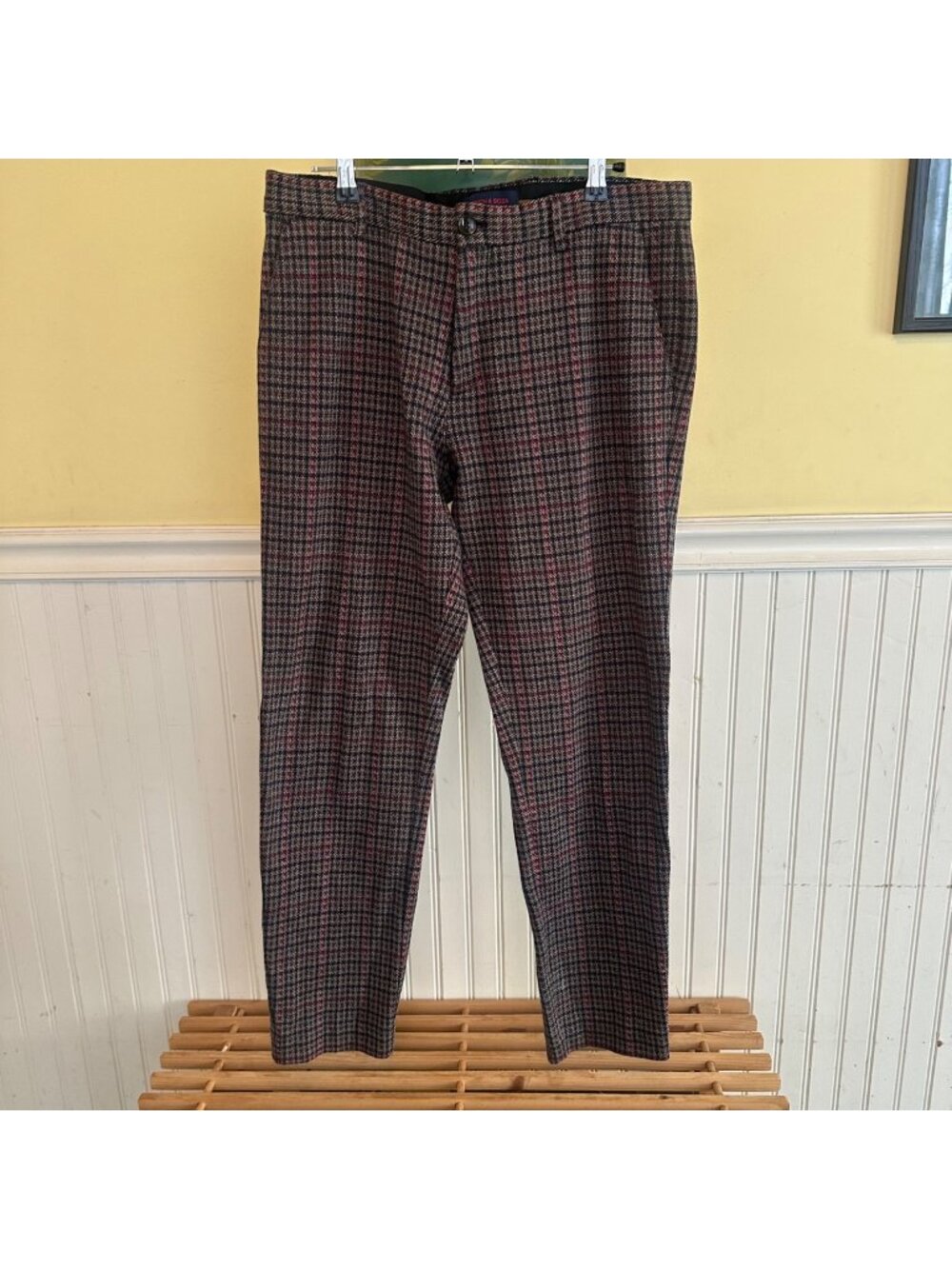Scotch & Soda Mens Plaid Trousers Multicolor Wool Blend Size 31 x 32